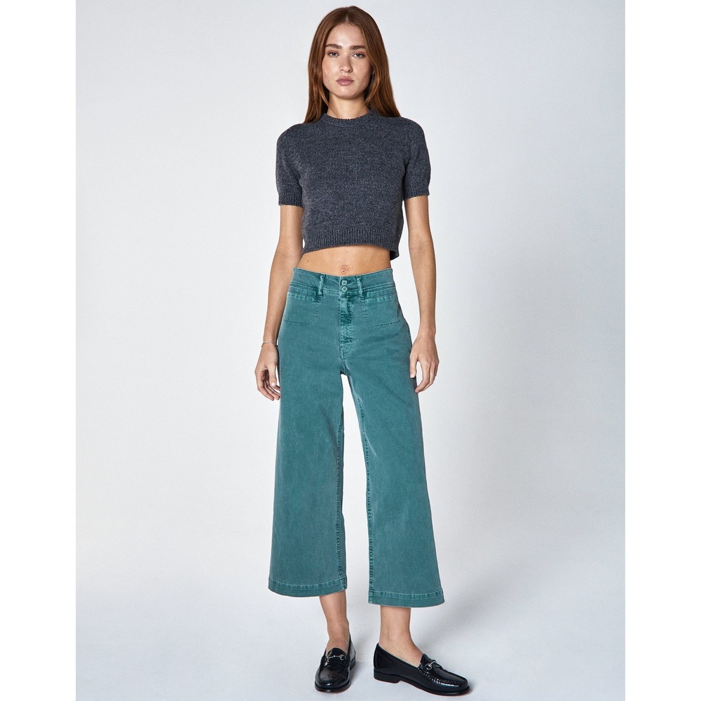 Unpublished Gemma High-Rise Mod Sailor Cropped Wide Leg Jeans Seawater Size 25